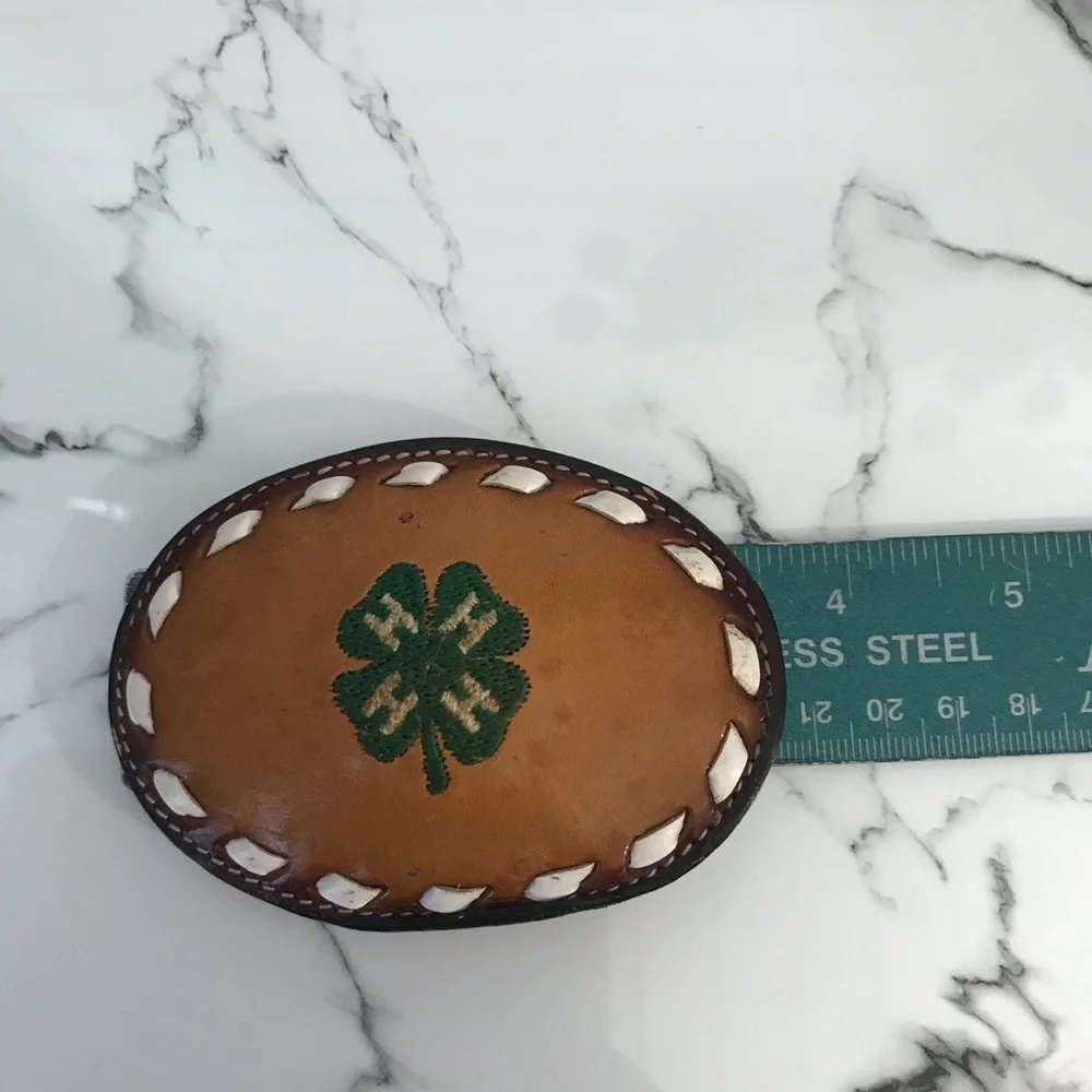 Tony Lama 4H Four Leaf Clover Oval Leather Belt Buckle